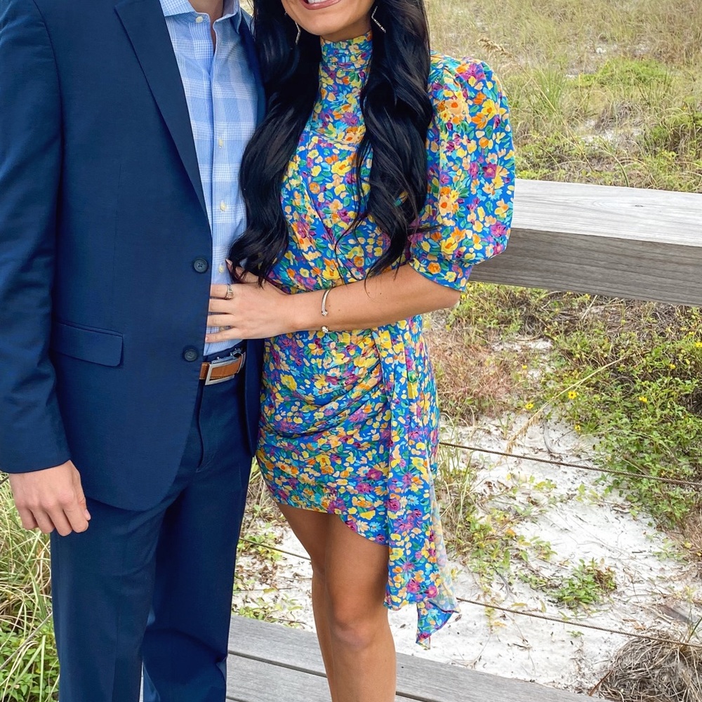 Puff sleeve high neck mini floral dress